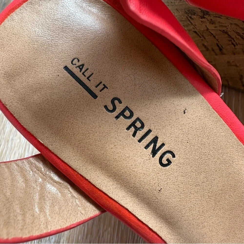 Call It Spring Hot Flamingo Pink Cork Wedge Sandals - Size 6.5